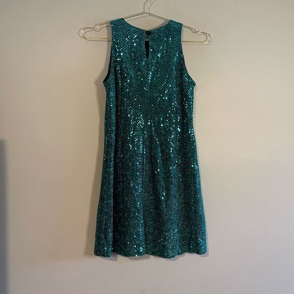 VTG All That Jazz Sequin Turquoise Sleeveless Dance Dress | SZ 5/6/Small - Picture 5 of 12